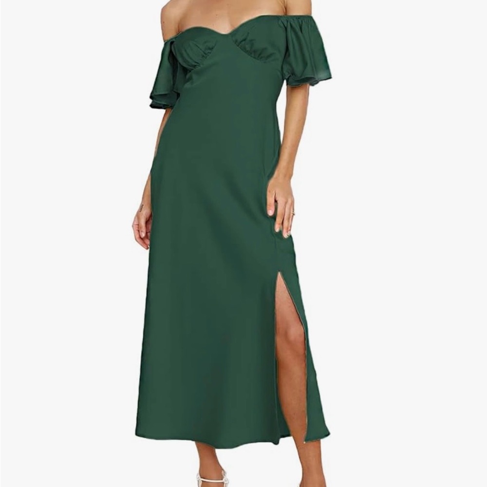 Women's Satin Off Shoulder Formal Dress Wedding Guest Elegant Butterfly large